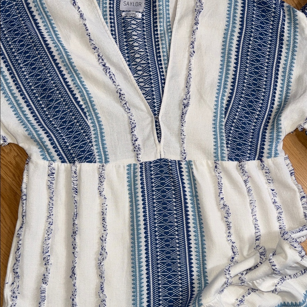 Saylor X Revovle White blue ruffle sleeve midi dress Coastal Midi Boho Size L - Picture 7 of 12